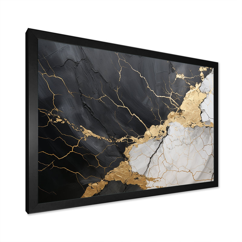 Art sur toile en forme de spirales abstraites or noir noir III, Cadre simple noir, H 30 po x l 40 po x P 1,5 po