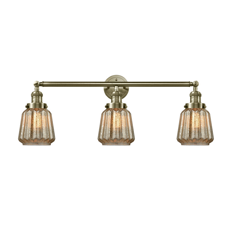 Éclairage pour salle de bain 3 lumières Vinson, Transparent, Ampoule incandescente rétro de 60 watts, Laiton antique