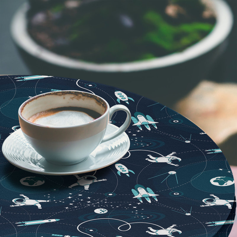 George Oliver Space Fitted Round Tablecloth Dark Teal Dark Blue, 64.17" Round