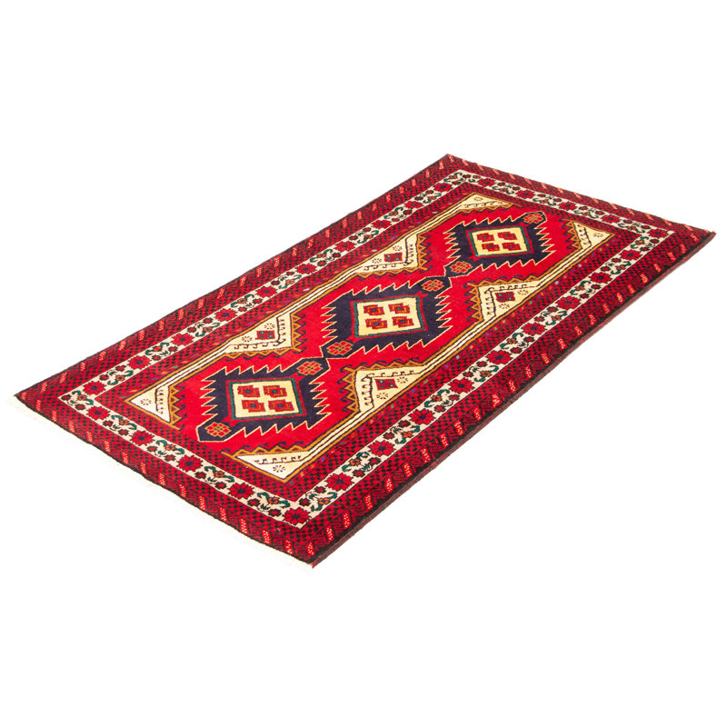 Tapis rouge en laine noué à la main de conception unique 3 pi 6 po x 6 pi 11 po New Age