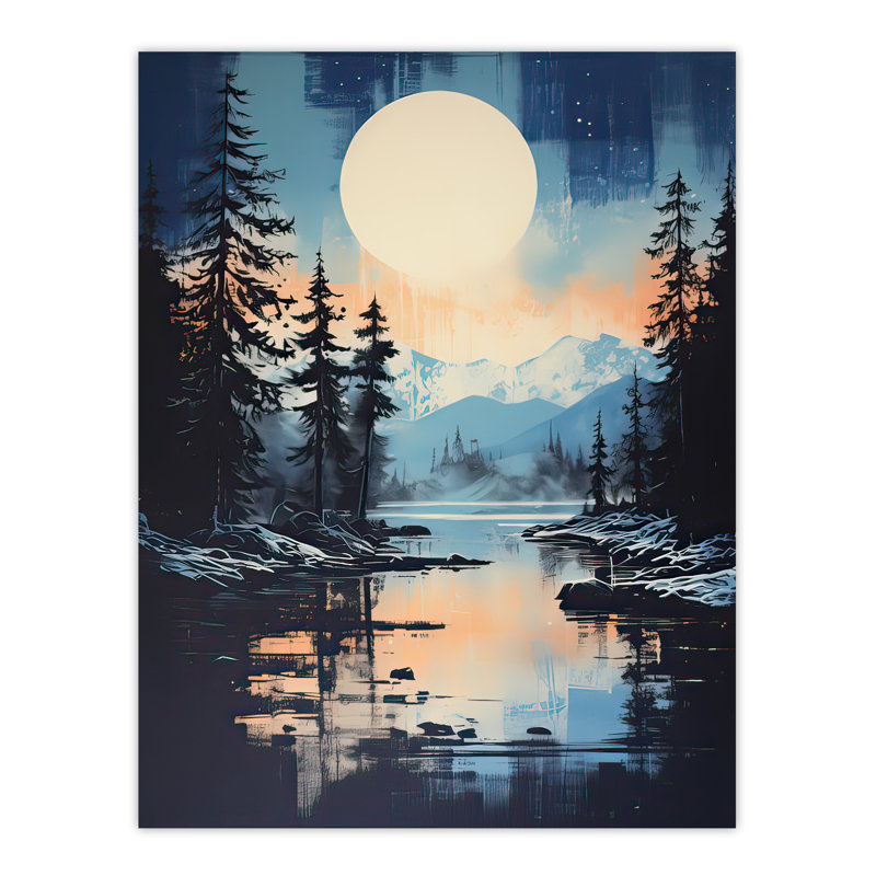 Wall Art Print Magical Forest Lake Sunrise in Blue Poster Picture