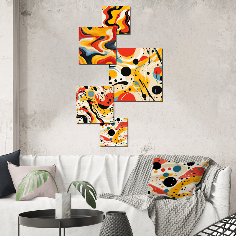 Ensemble de 5 décorations murales géométriques jaunes et rouges Popart