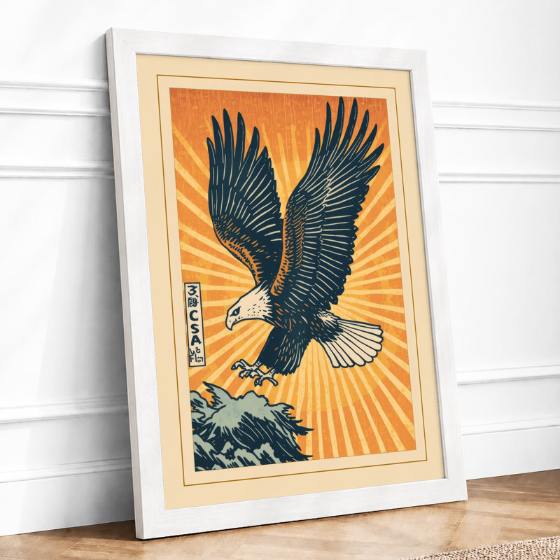 Black Eagle In Sunburst Japandi - Print, A4 - 29.7 x 21.0 cm, White