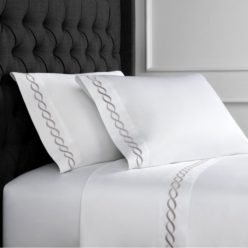 Calissa Cotton Pillowcase, Standard Pillowcase, White/Gray