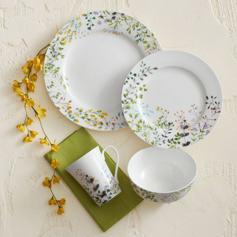 Tivoli Garden 16-Piece Lightweight Chip-Resistant Bone China Dinnerware Set, Service for 4