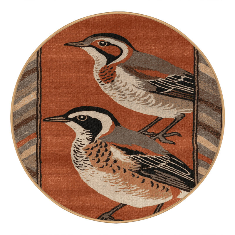 Washable Rufous bellied Thrush Birds Area Rug, Round 4'