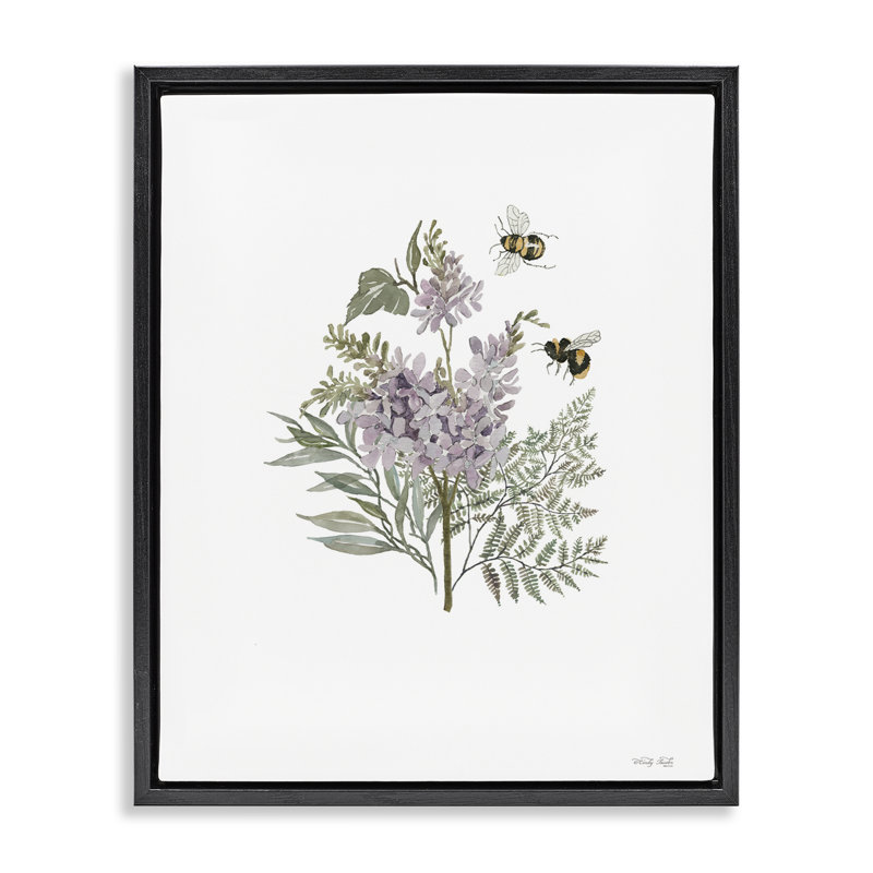 Lilas et bourdons encadrés par Cindy Jacobs, Cadre flottant noir de jais, H 21 po x l 17 po