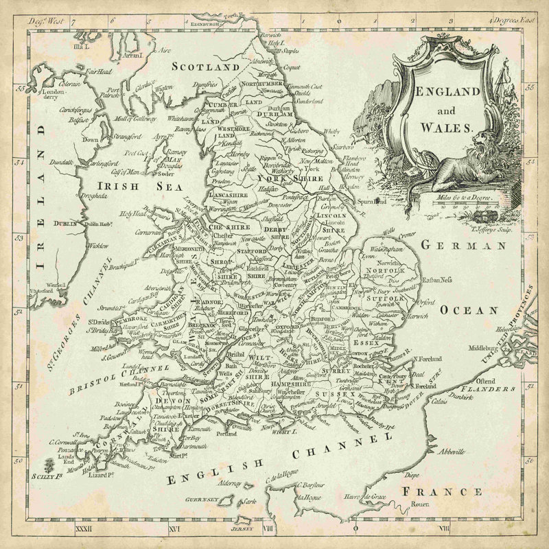 Carte de l'Angleterre et du Pays de Galles, H 20 po x l 20 po