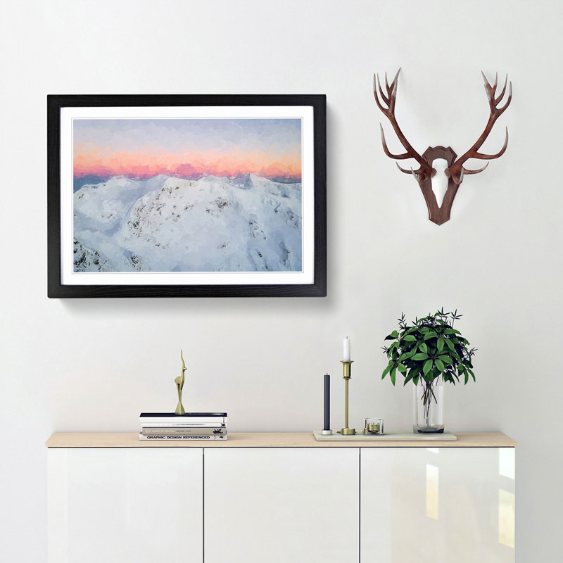 Pink Mountain Ridge in Romania in Abstract - Framed Print, 60cm H x 91cm W x 2cm D, Black