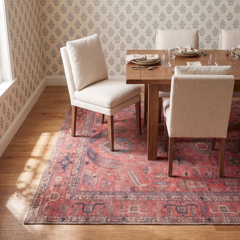 Machine Washable Brixey Oriental Red Area Rug, Rectangle 9' x 12'