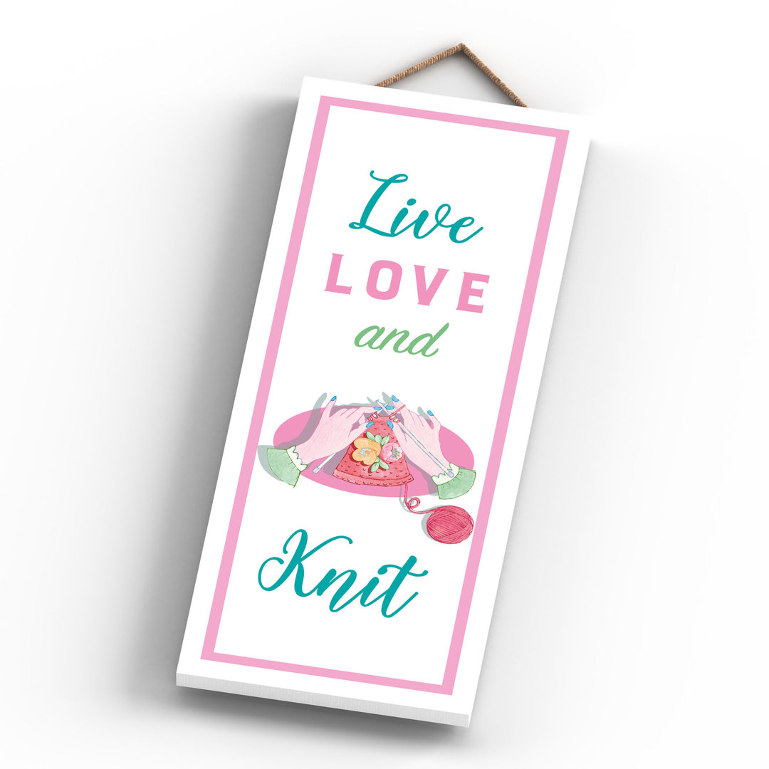 Live Love and Knitting Themed Wooden Plaque Wall Décor