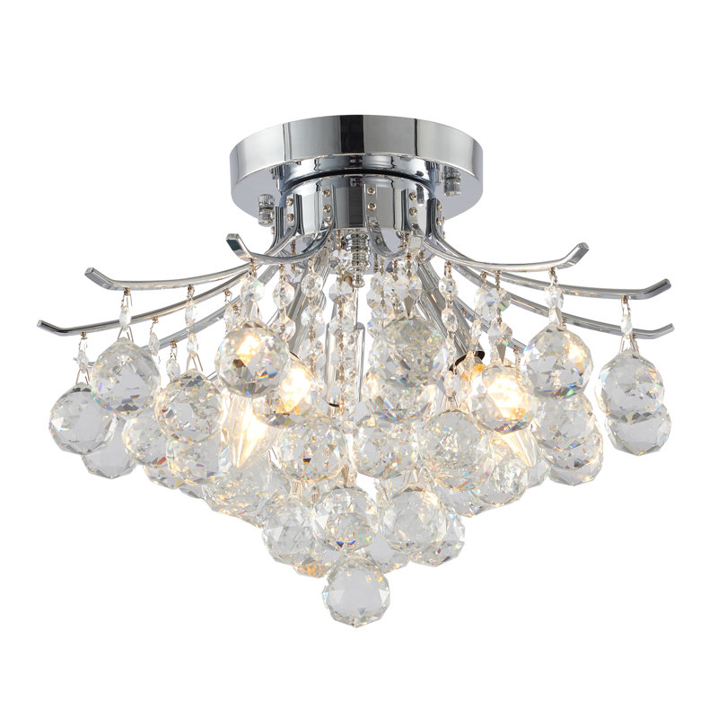 Plafonnier semi-encastré en cristal 3 lumières Transitional, Chrome