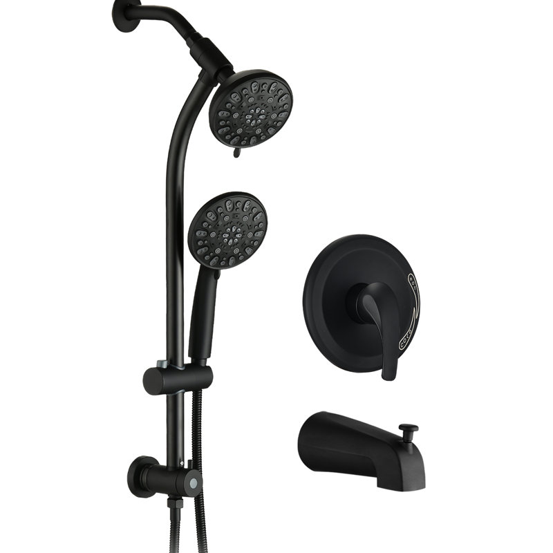 Stainless Steel Slide Bar Shower, Dual Shower Heads, Matte Black, 1.8 Gpm Flow, To Discoloration Flow Rate, Water Feature