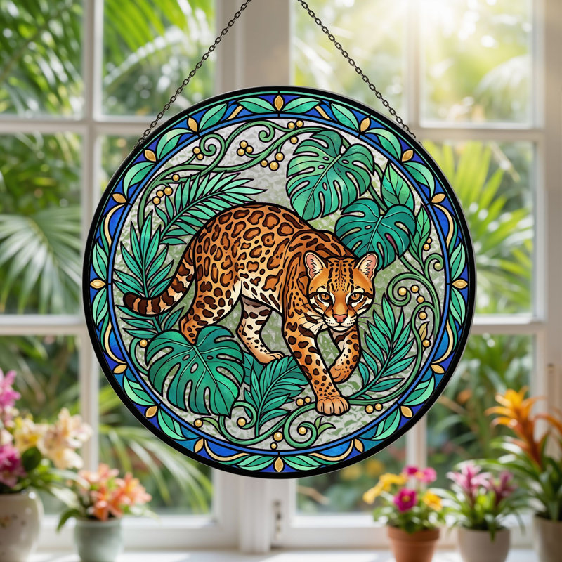 Vitrail Leopard Jungle, H 7,8 po