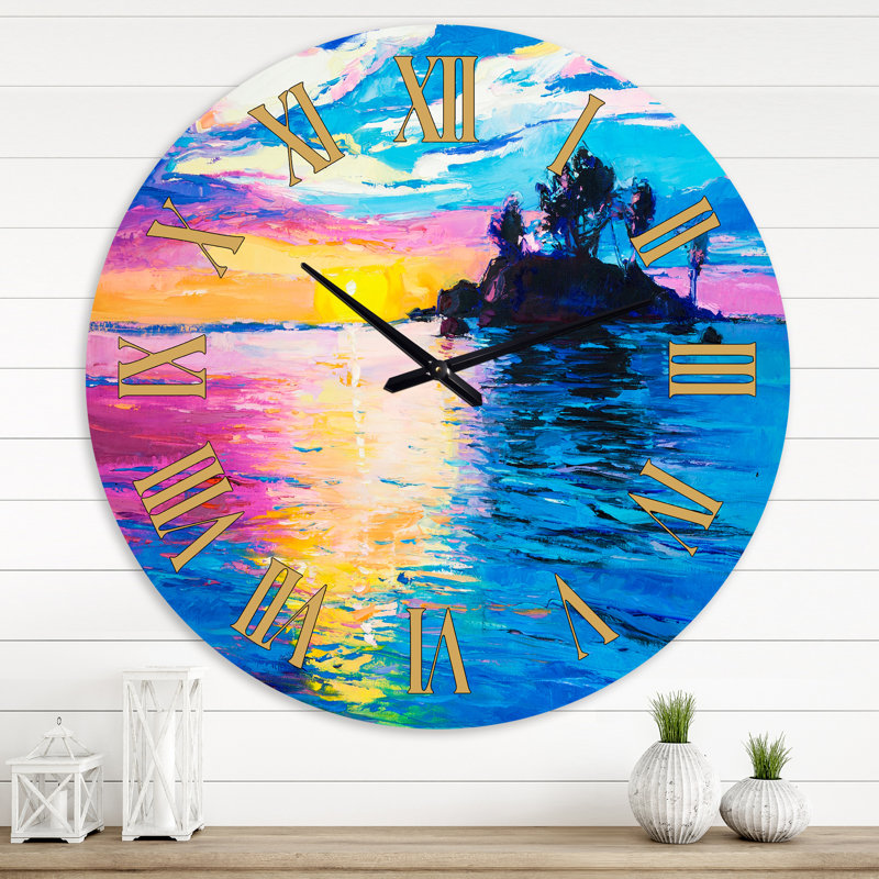 Mystery IsLand in The Ocean Pendant Sunset - Horloge murale traditionnelle, Médium