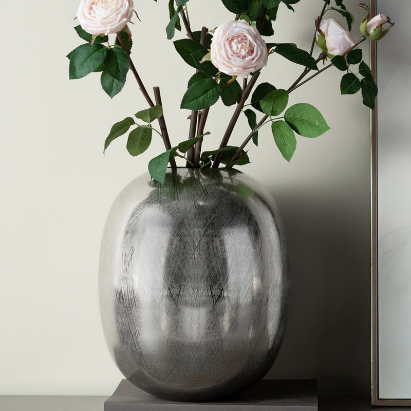 Stylish Silver Streak Aluminum Vase, Lightweight and Durable for Modern Decor, 15" H x 12.5" W x 12.5" D