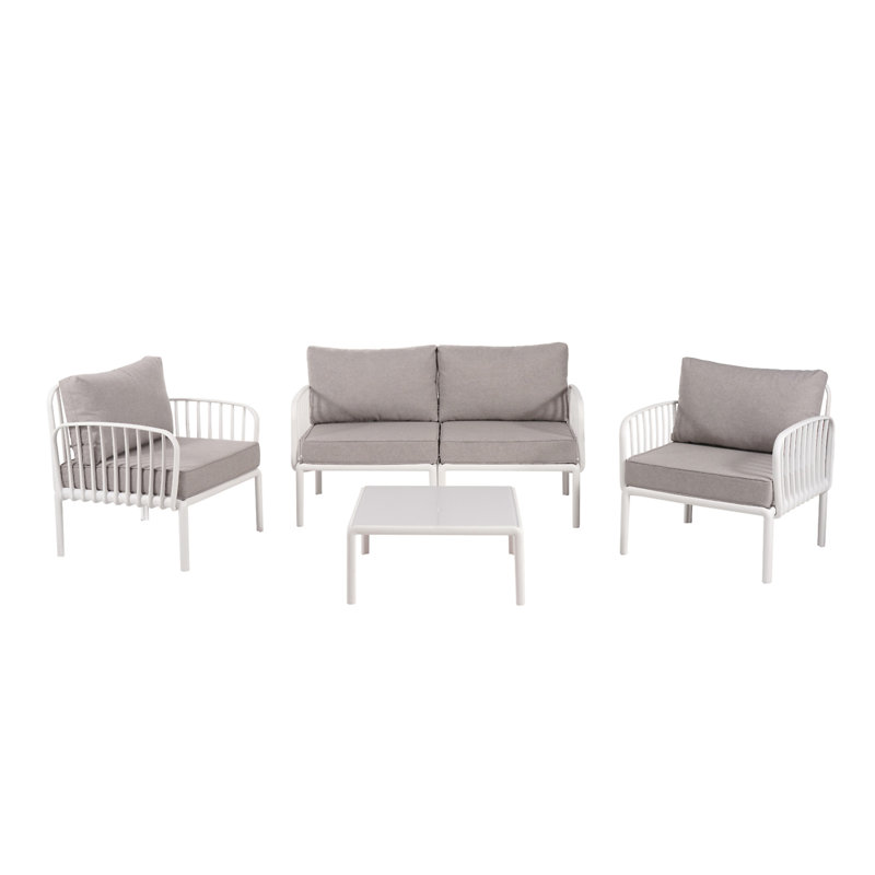 Ensemble de conversation pour patio 5 pièces, Gris clair, Blanc
