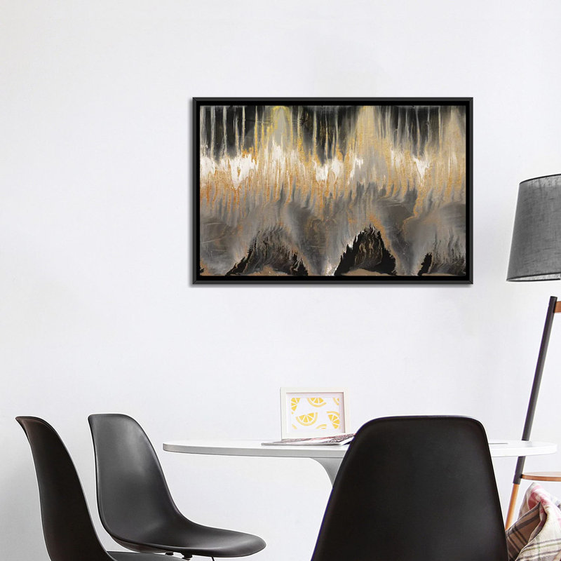 « chevron revisited-gold » par blakely ring ring-print, Toile avec cadre noir, H 26 po x l 40 po x 1,5 po