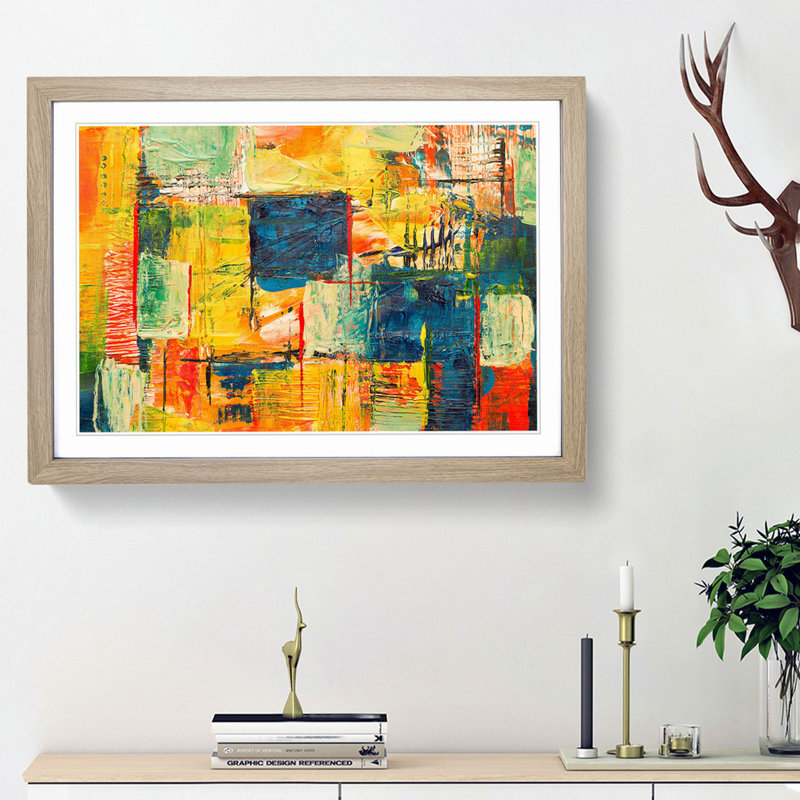 Abstract Art Painting Vol.302 by S.Johnson - Picture Frame Painting Print, 36cm H x 48cm W x 2cm D, Oak Framed