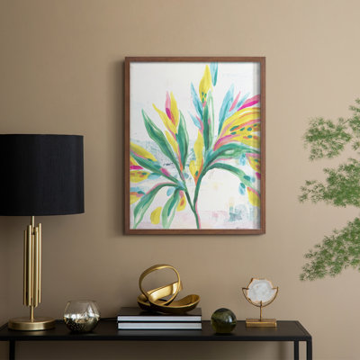«Tropical Leaf Fresco I», reproduction encadrée - bois massif