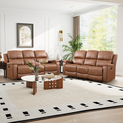 Maroske 79'' Faux Leather Square Arms Reclining Sofa with Hidden Cupholder (Set of 2)