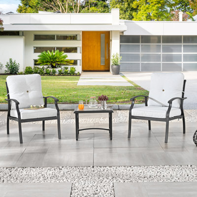 Ensemble de conversation d'extérieur 3 pièces avec fauteuils rembourrés et table d'appoint