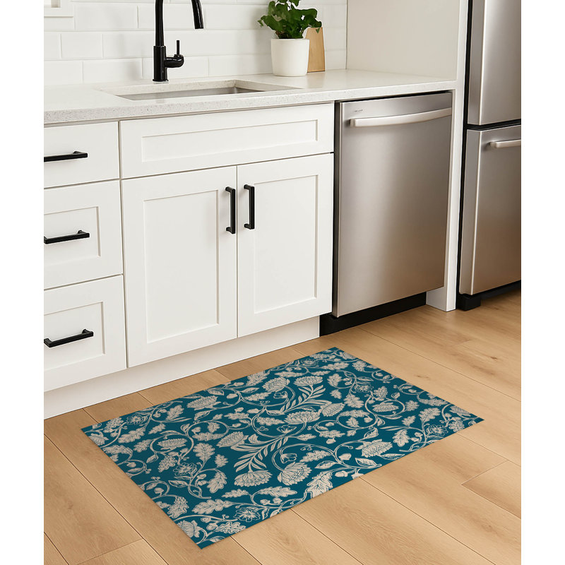 Tapis de cuisine antidérapant Autumn Vines, Bleu lagon, Rectangle 5 pi x 7 pi