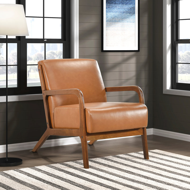 Chaise d'appoint au fini noyer avec fabrication en bois massif et similicuir brun