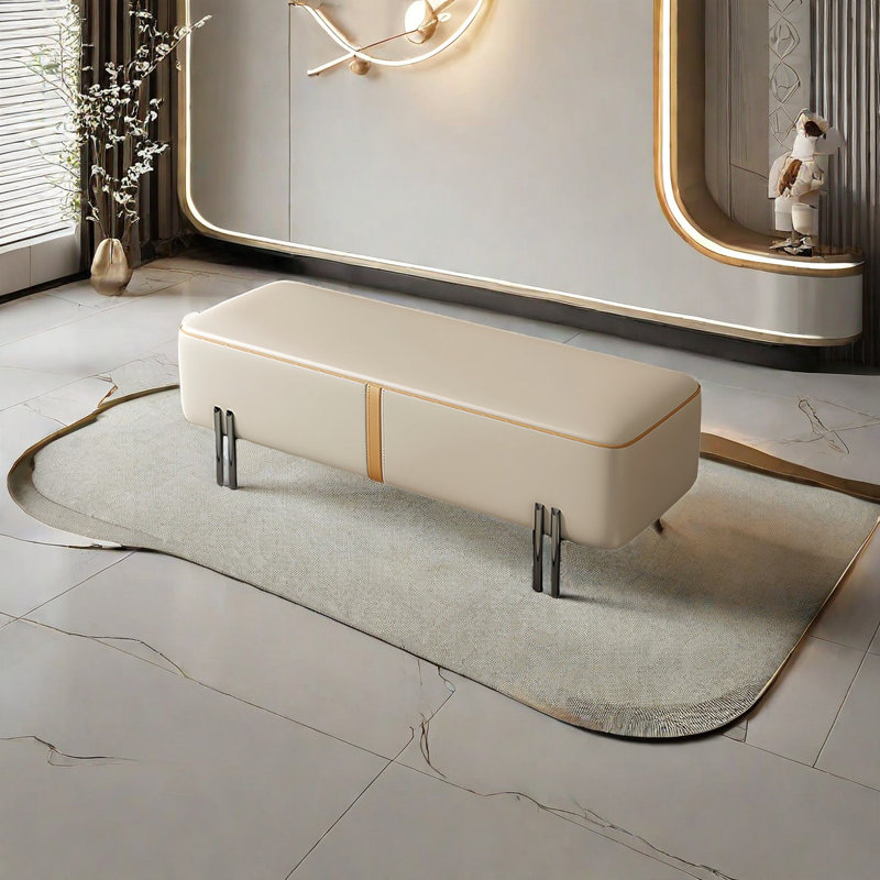 Banc de rangement Tatyona, Orange / blanc cassé, H 16,53 po x l 59,05 po x P 17,71 po 