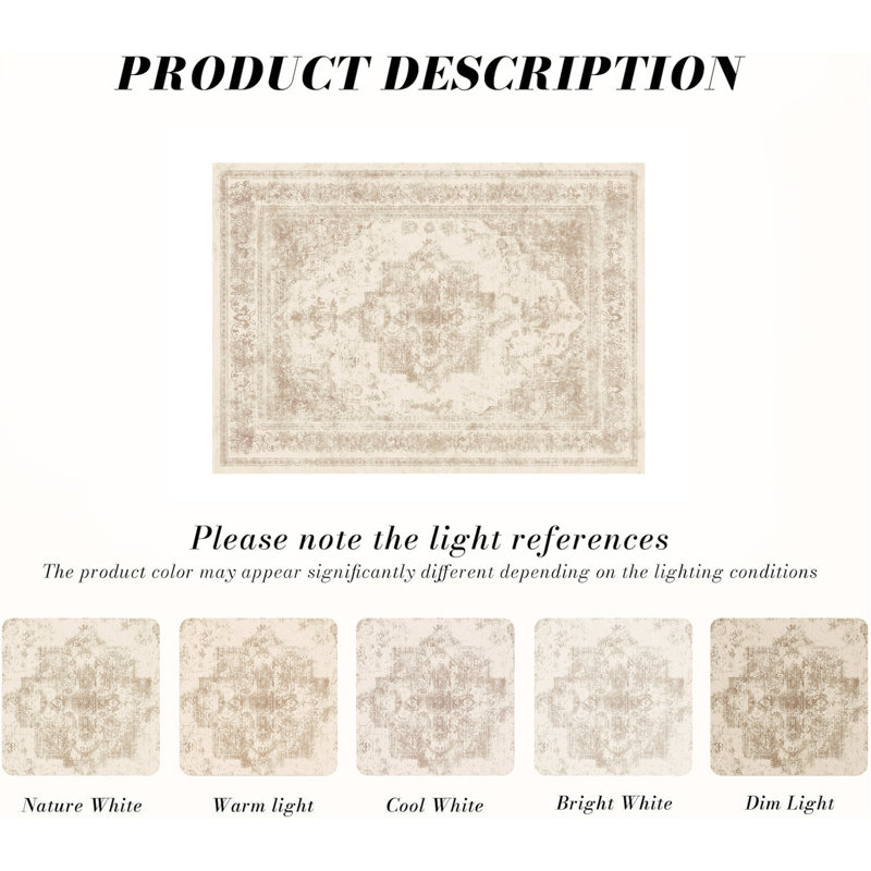 Elaine Machine Washable Oriental Area Rug with Non-Slip Backing, Rectangle 5' x 7'