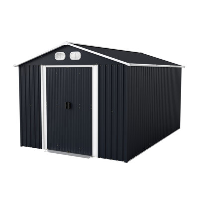 Campcraft 8×12 Ft Dark Gray Metal Outdoor Storage Shed, Sturdy Frame, Lockable Door, Waterproof Uv Resistant Tool Shed For Garden Lawn Backyard