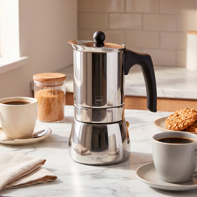 Magefesa Genova 10-Cup Moka Pot Stovetop Espresso Maker, 18/10 Stainless Steel Italian Greca Coffee Maker & Espresso Brewer for Induction Cooktops