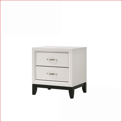 Table de chevet 2 tiroirs contemporaine blanche avec poignées en métal - Chambre