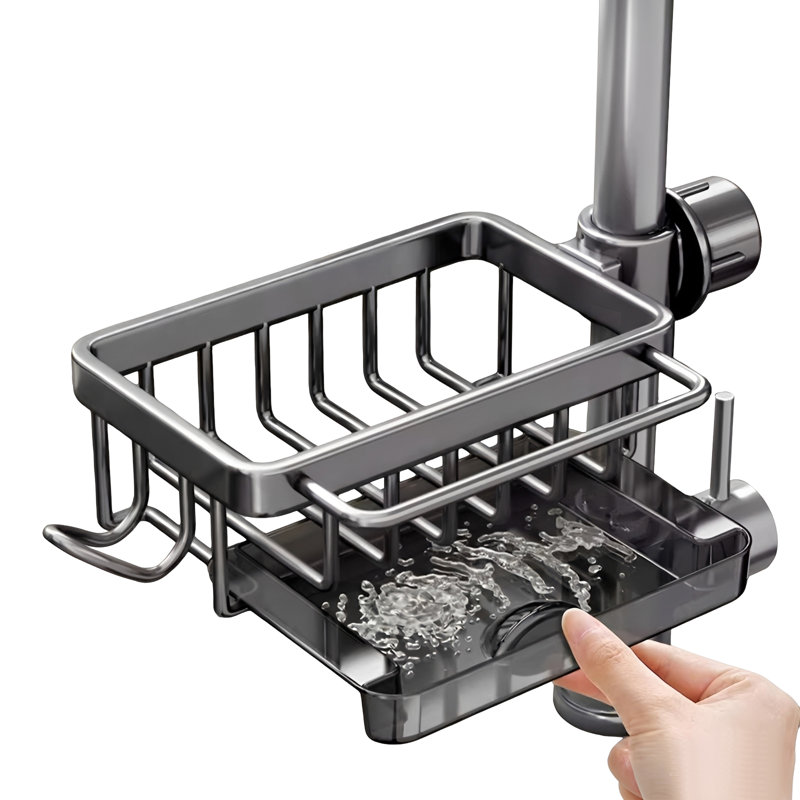 Support pour évier de cuisine et de salle de bain, support de drain amovible pour robinet avec ramasse-gouttes, Nickel brossé