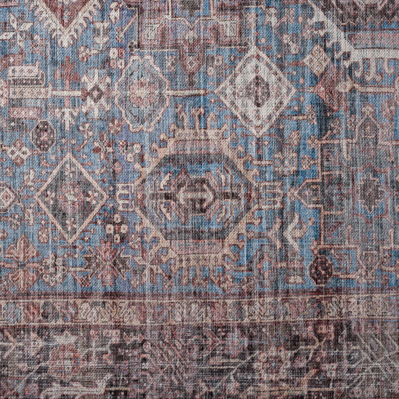 Southwestern Geometric Machine Washable Area Rug Blue/Ivory/Red, Rectangle 5'2" x 7'2"