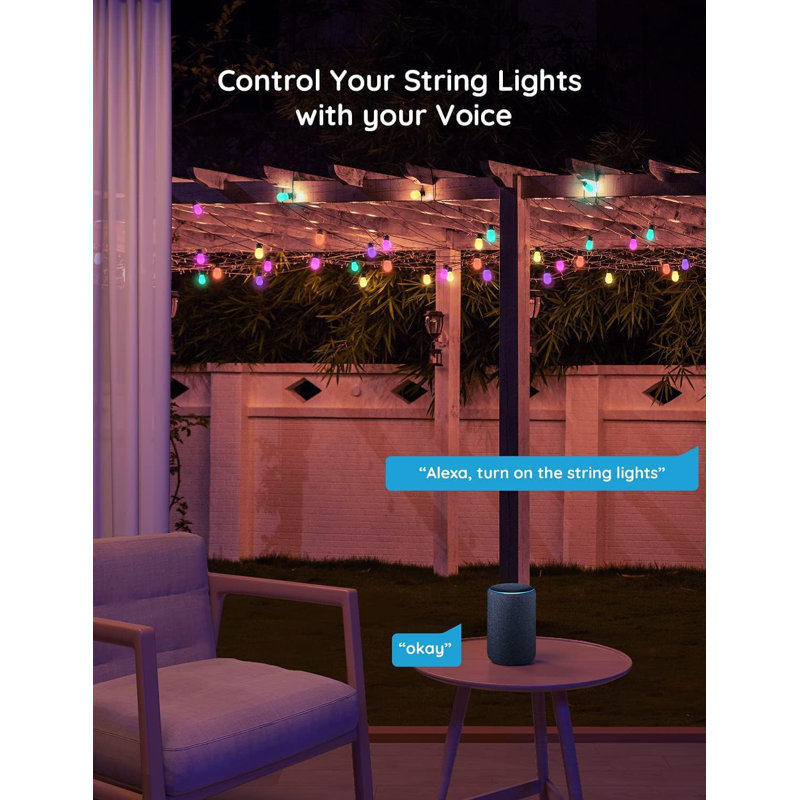 Smart Outdoor String Lights, RGBIC Warm White 96ft (2 Ropes of 48ft) Father's Day LED Bulbs