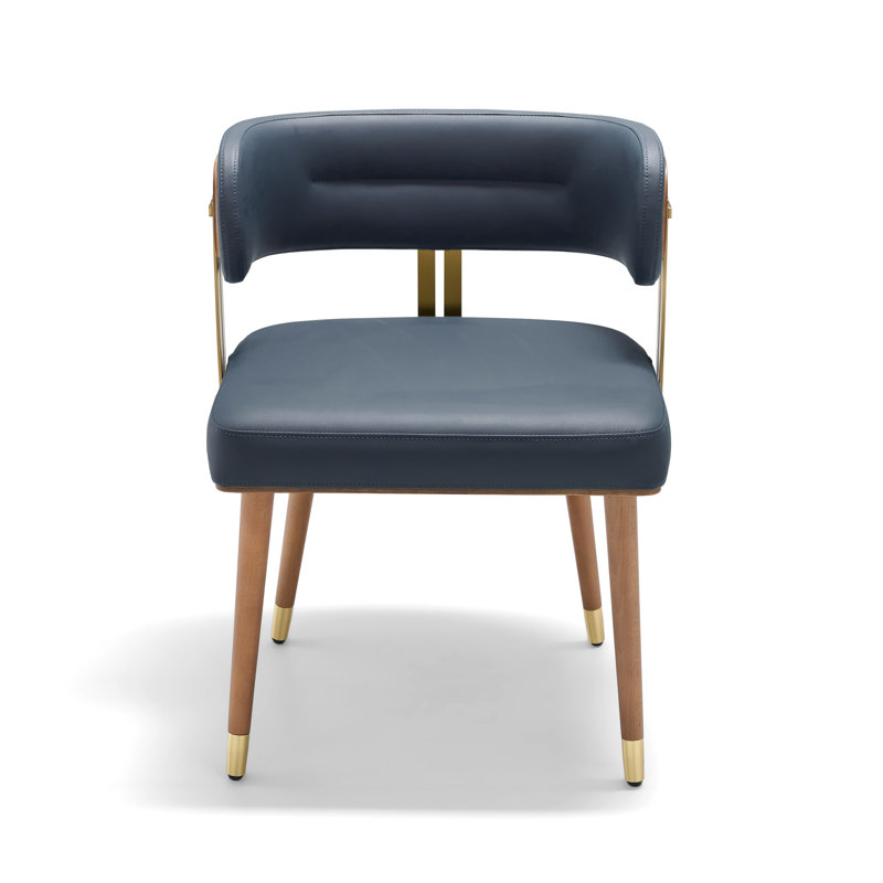 VBANPA Modern Dining Chairs, Mid-Century Upholstered Leather Dining Chairs With Thick High-Resilience Foam Cushion For Maximum Comfort, Walnut Wood Veneer & Gold Metal Legs, Dining Chairs With Anti-Slip Pads For Kitchen And Dining Room