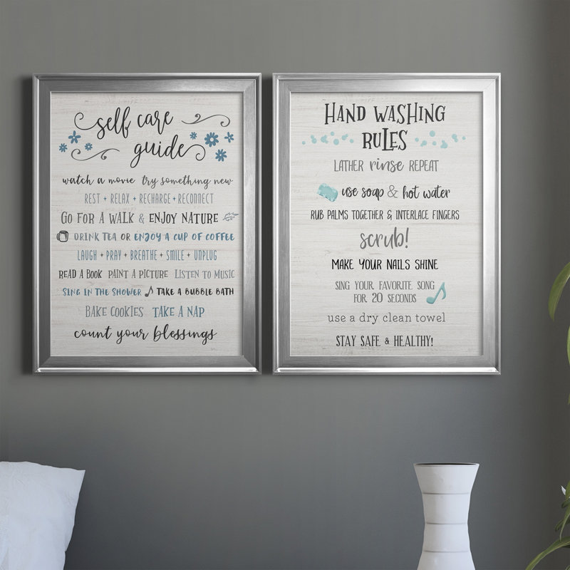 Guide to Self Care - Ensemble 2 pièces d'art textuel sur toile, H 18,5 po x l 49 po x P 1,5 po, Silver Framed Canvas