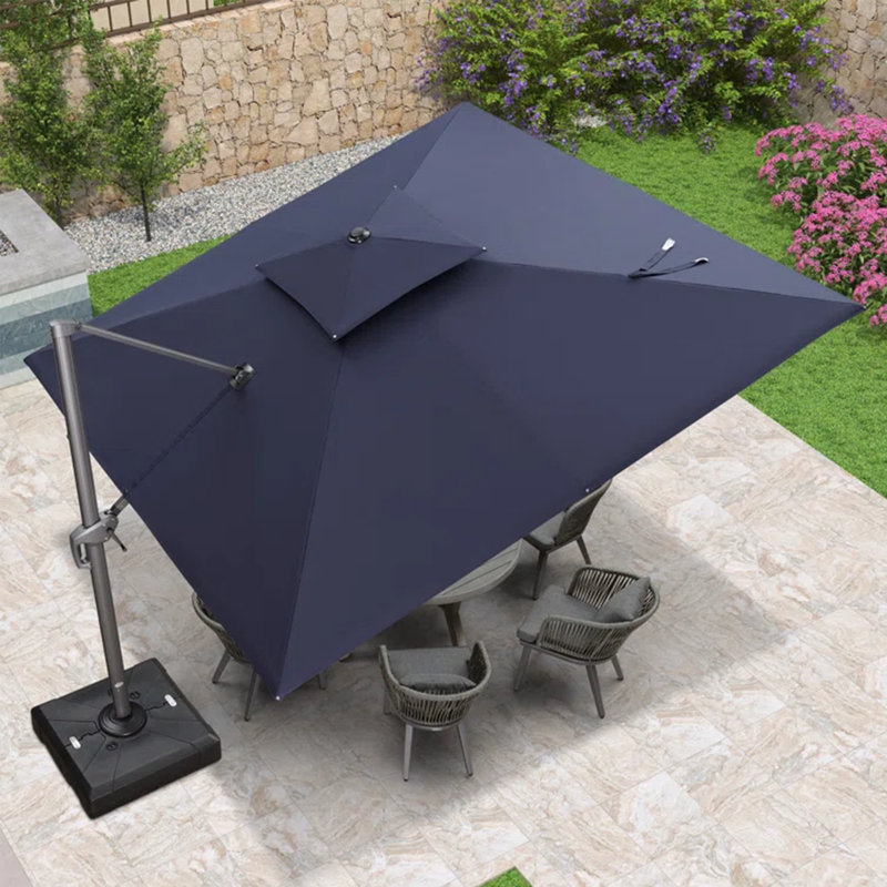 11' Square Cantilever  Umbrella with Base and Umbrella Cover with Zipper, Navy