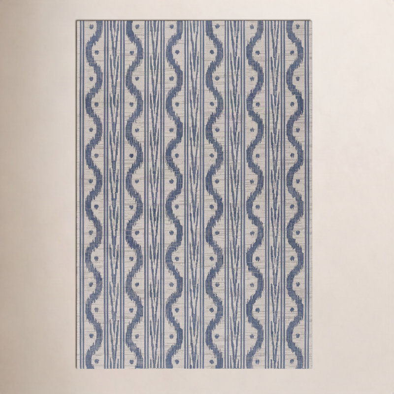 Tapis ikat bleu / blanc Karini, Rectangle 5 pi 3 po x 7 pi