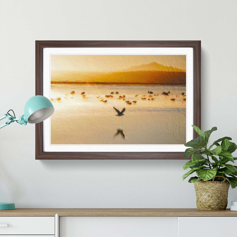 Birds on the Beach - Framed Print, 36cm H x 48cm W x 2cm D, Walnut Framed