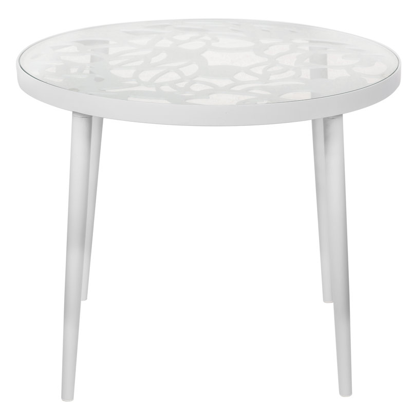 Table d'appoint avec plateau en verre Rabia, Blanc
