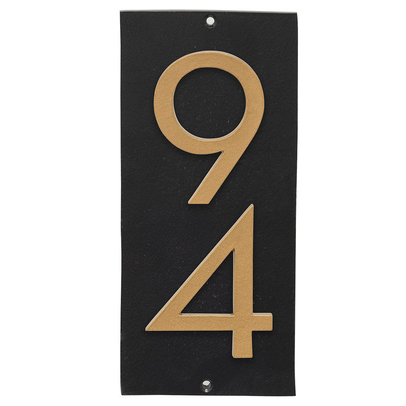 Floating 1-Line Wall Address Plaque, Black, Gold, Yes