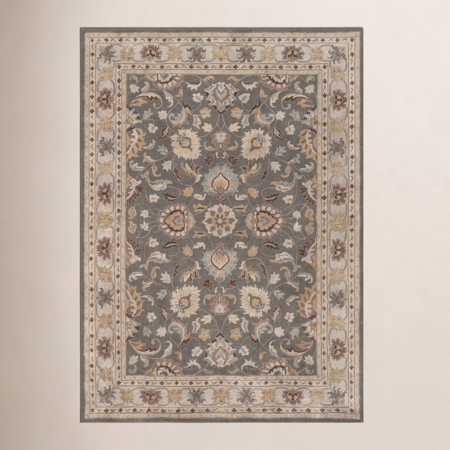 Arden Charcoal Beige Yellow Hand-Tufted Wool Rug, Rectangle 8' x 11'