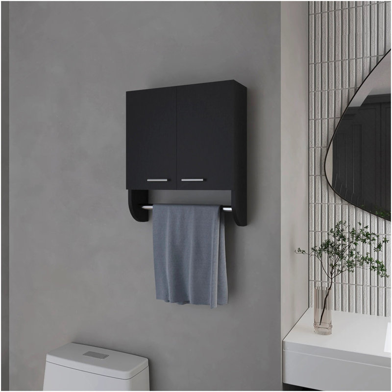 Armoire à pharmacie Topalian avec porte-serviettes Wengue, Noir mat