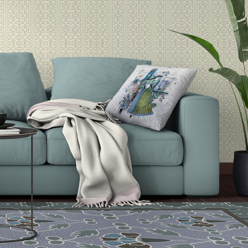 Coussin en suède gracieux avec housse amovible, H 18 po x l 18 po, Bleu / vert