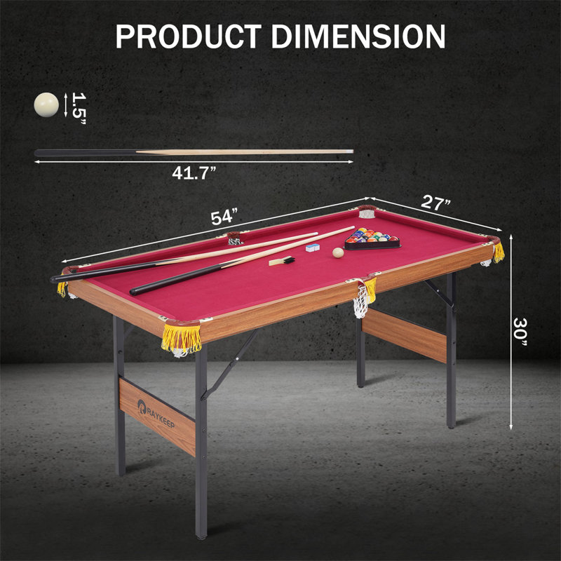 Portable Pool Table RayChee 54' Bumper Pool Table with Leg Levellers, Red/Brown Wood