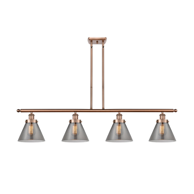 Luminaire pour îlot 4 lumières Cone, DEL, Plaqué couleur fumée, Cuivre antique