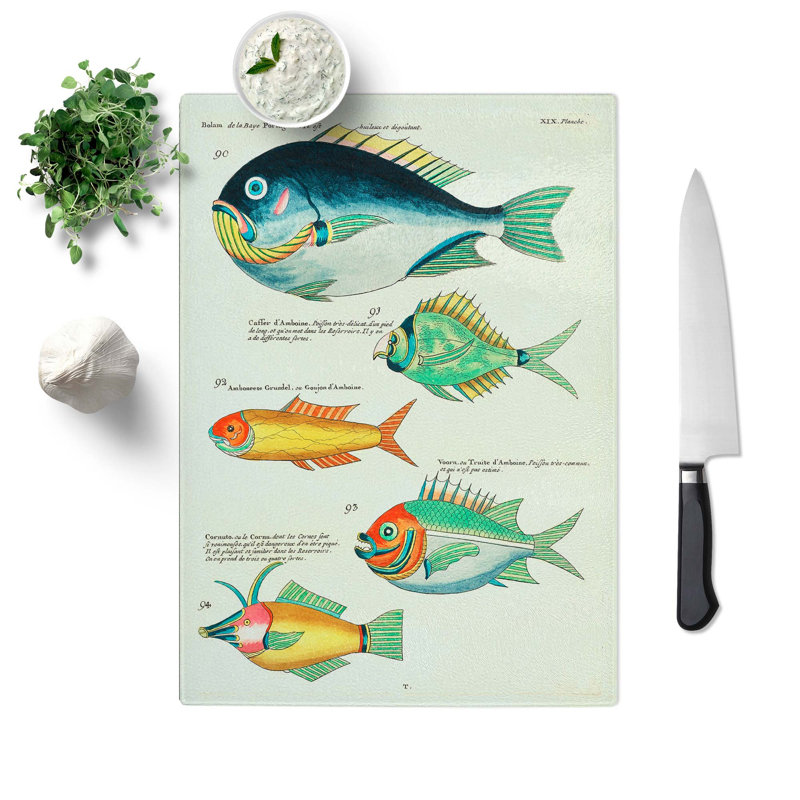 Glass East indies Fish Illustrations Xix by Louis Renard Chopping Board, 39 cm W x 28.5 cm L