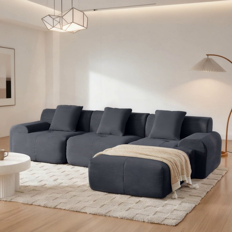Canapé modulaire en L 113 po, Gris foncé
